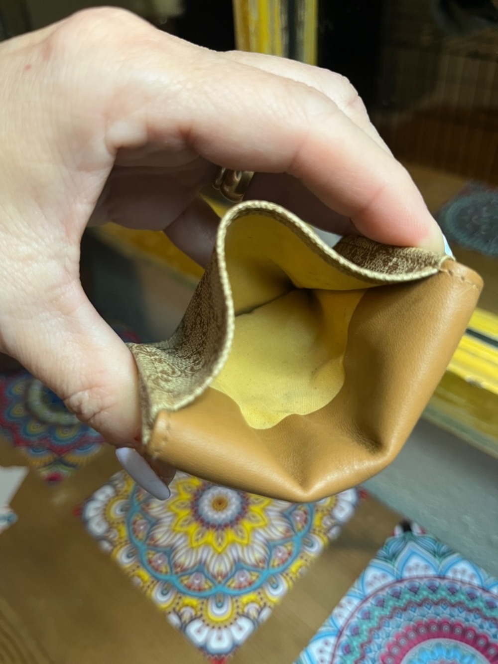 Celine Tan Leather & Brown Monogram Coin Pouch - Picture 9 of 10